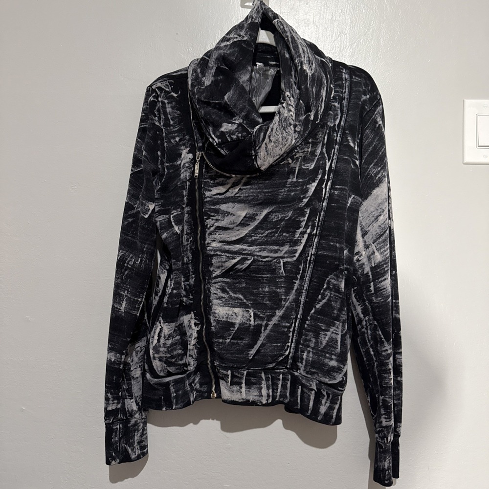 Young Fabulous and Broke Kayla Brushstroke Moto Sweatshirt Hoodie Jacket L Gray